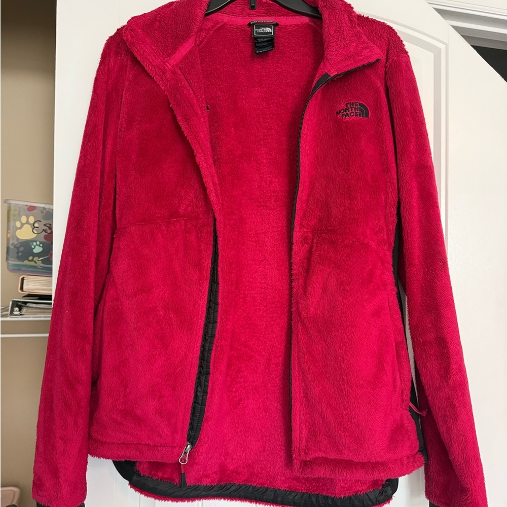 The North Face Red Teddy Jacket with Plush Texture